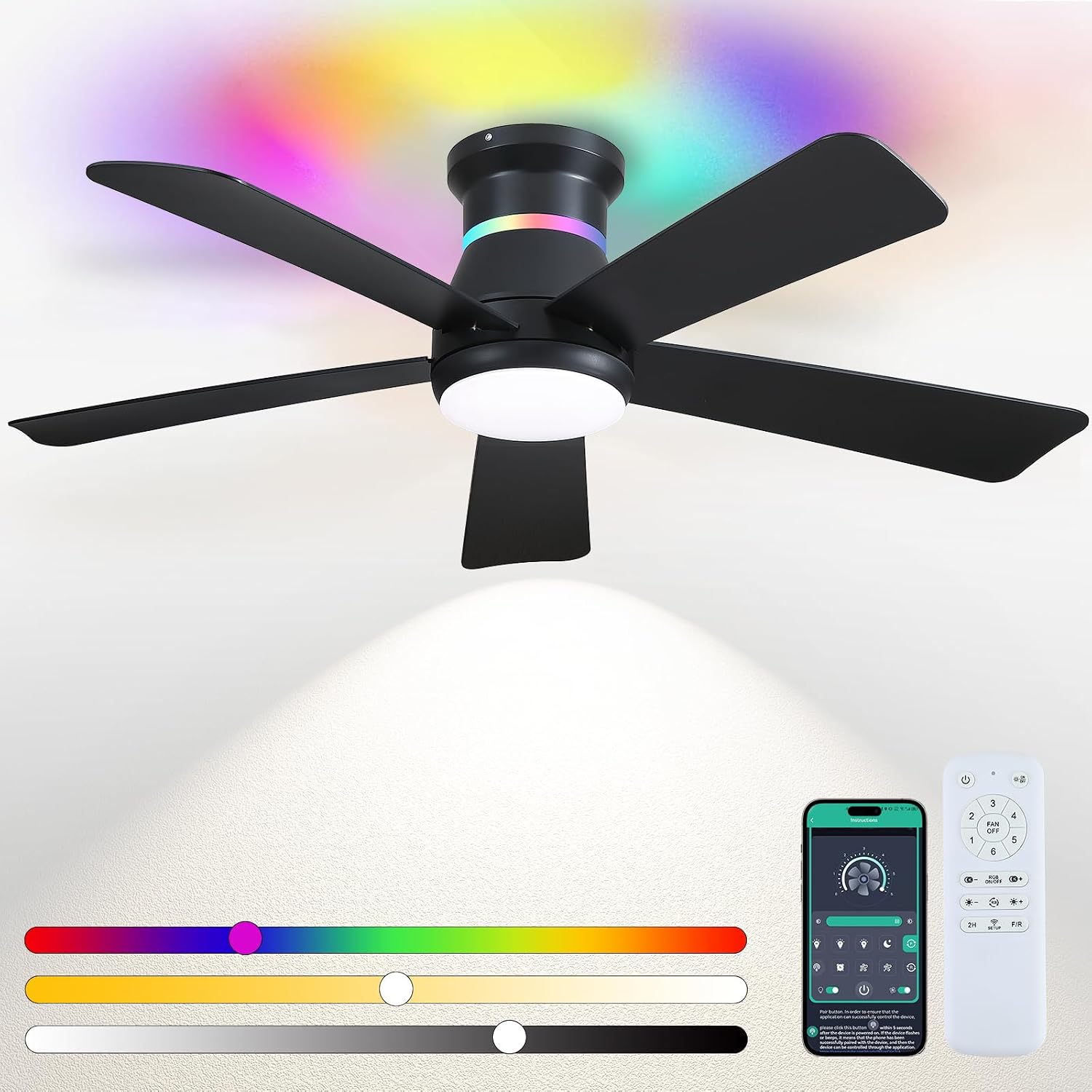 Outdoor Lighting Black - Wentylator sufitowy 46 cali, czarny, z