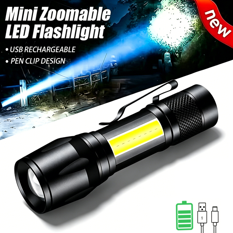 Outdoor Lighting Black - Mini Latarka LED COB+XPE Przenośna Latarka