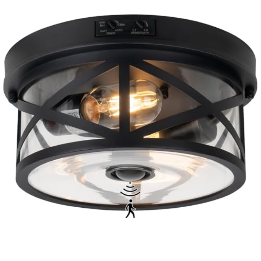 Outdoor Lighting Black - Zewnętrzna lampa sufitowa z czujnikiem ruchu,